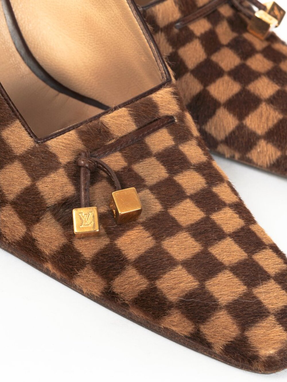 Louis Vuitton Vintage Damier Ebene Calf-Hair Slingback Pumps - Picture 7 of 11